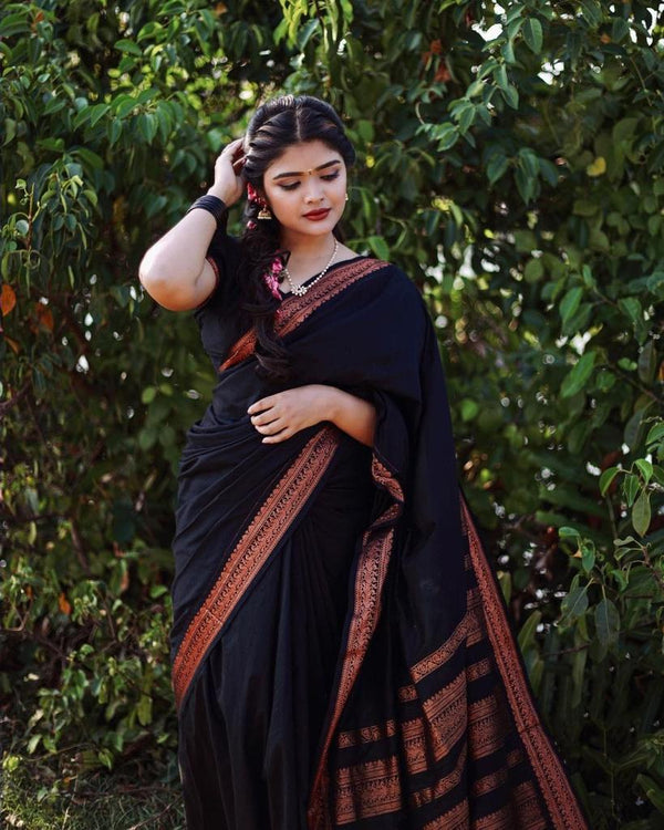 RedPinkViolet Black Banarasi Soft Silk Saree with Intricate Design