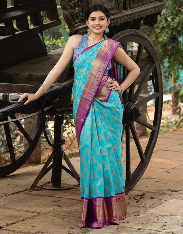 RedPinkViolet’s Elegant Kanjivaram Silk Saree with Beautiful Border – Perfect for Festive Occasions