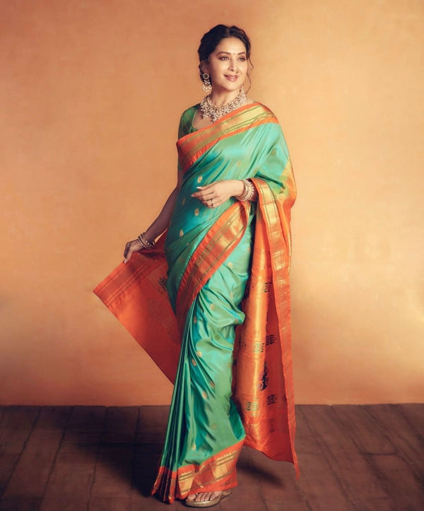 Madhuri Soft Lichi Silk Saree with Rich Pallu and Jacquard Border – Perfect for Weddings and Parties