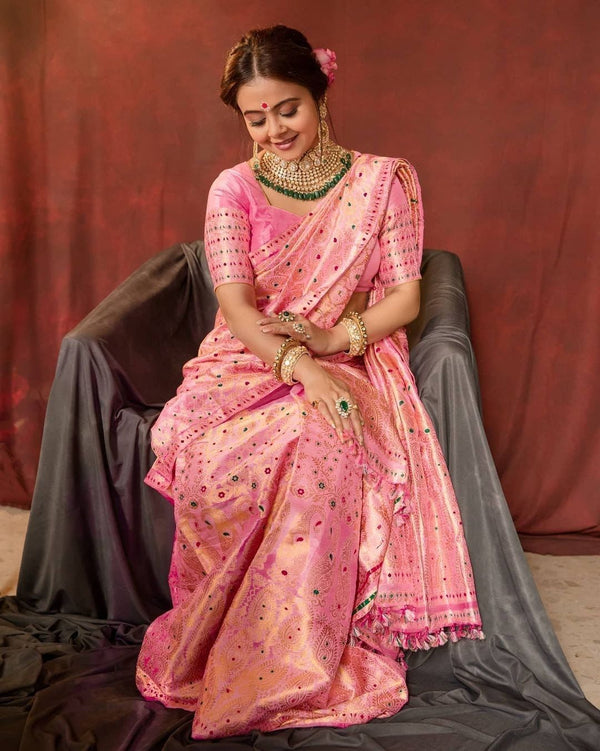 Gopi Pink Soft Lichi Silk Saree with Rich Pallu and Jacquard Border – Perfect for Wedding and Party