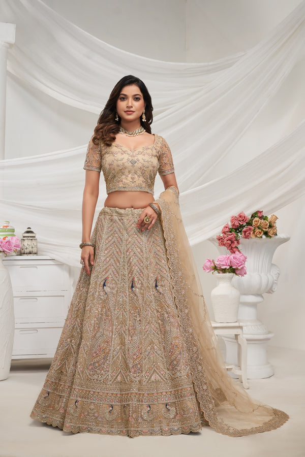 Premium Exquisite Peacock Embroidered Bridal Lehenga Set - Design No. KF-413-Ivory