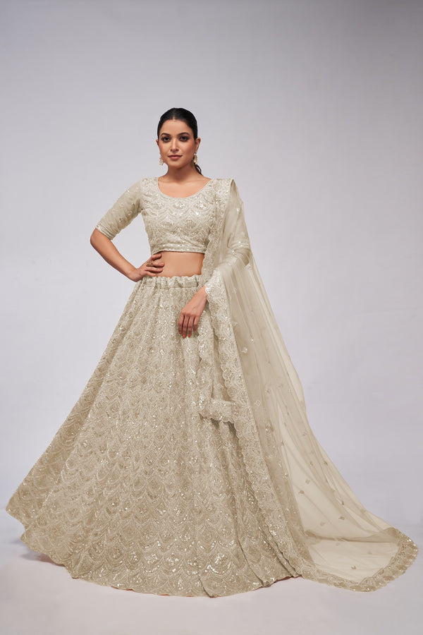 Ivory Dazzling Lehenga Choli Set for the Contemporary Bride - Design No. KF-422-Ivory