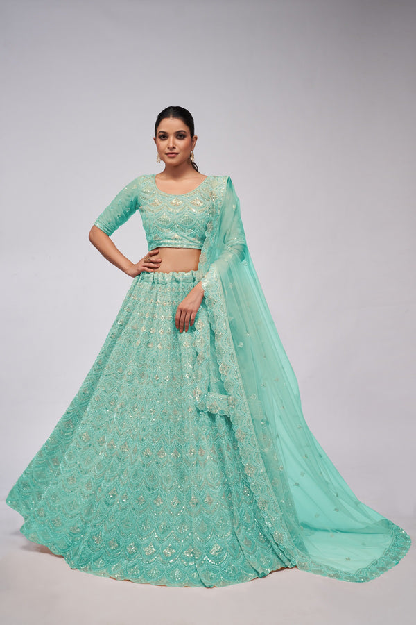 Sky Dazzling Lehenga Choli Set for the Contemporary Bride - Design No. KF-422-Sky