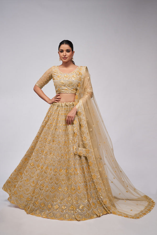 Golden Dazzling Lehenga Choli Set for the Contemporary Bride - Design No. KF-422-Golden