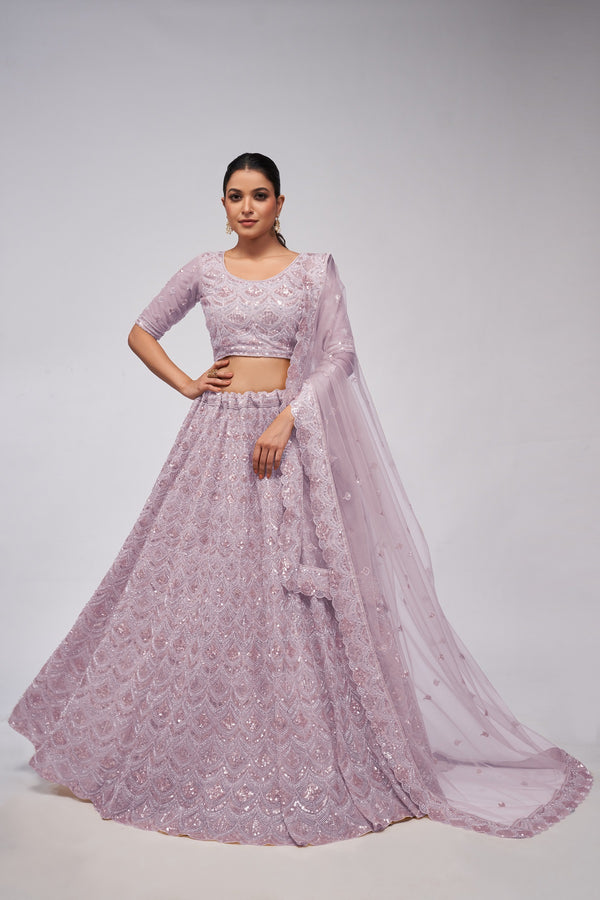 Golden Dazzling Lehenga Choli Set for the Contemporary Bride - Design No. KF-422-Pink