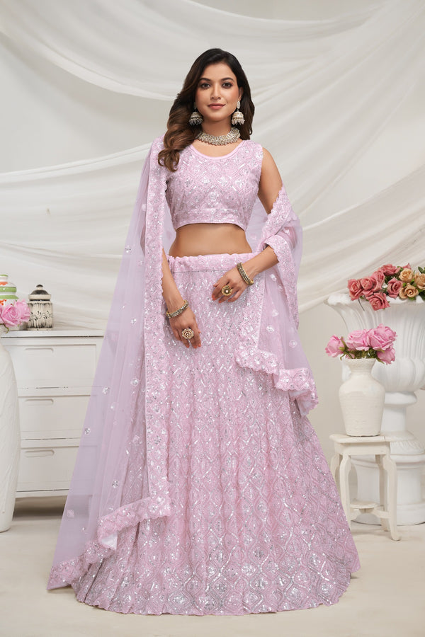 Celestial Bridal Lehenga with Diamond Sequins & Cut Daana Embroidery – Semi-Stitched-Mauve