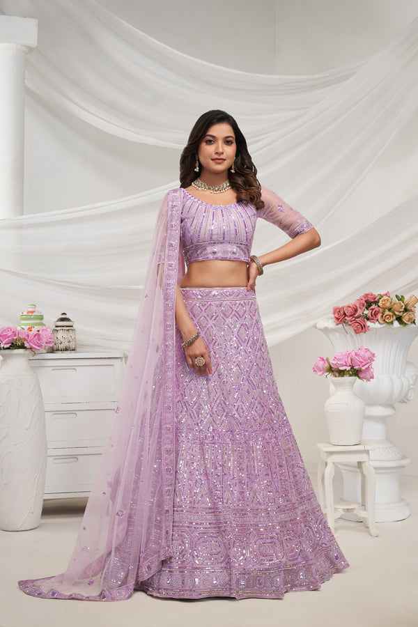 Premium Mauve Geometric Sequins & Cut Dana Embroidery Lehenga Choli – Semi-Stitched