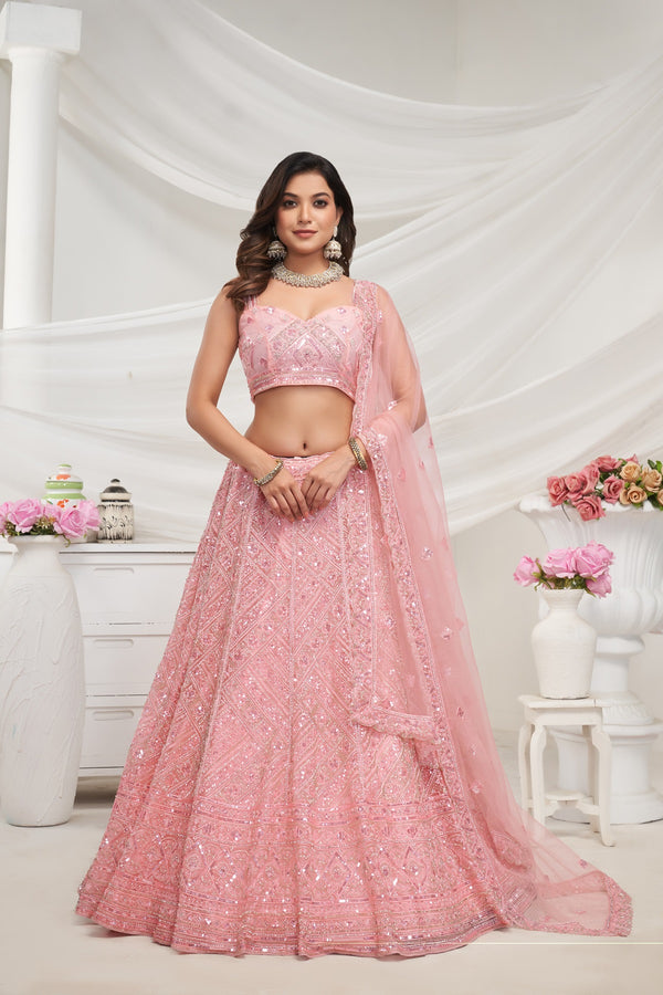 Premium Peach Zig-Zag Pattern Sequin Work Girlish Party Wear Lehenga