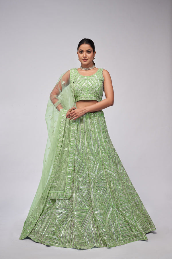 Premium Green Elegant Motif Sequins Work Lehenga for Sangeet Ceremony