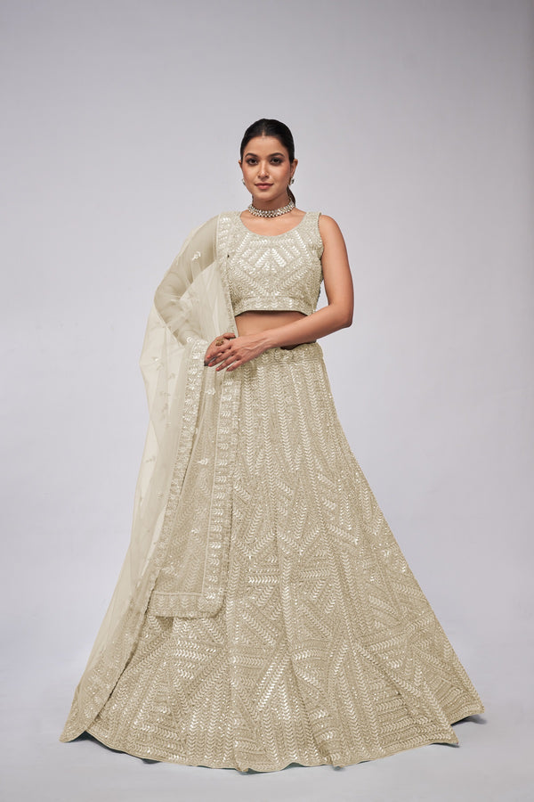 Premium Ivory Elegant Motif Sequins Work Lehenga for Sangeet Ceremony