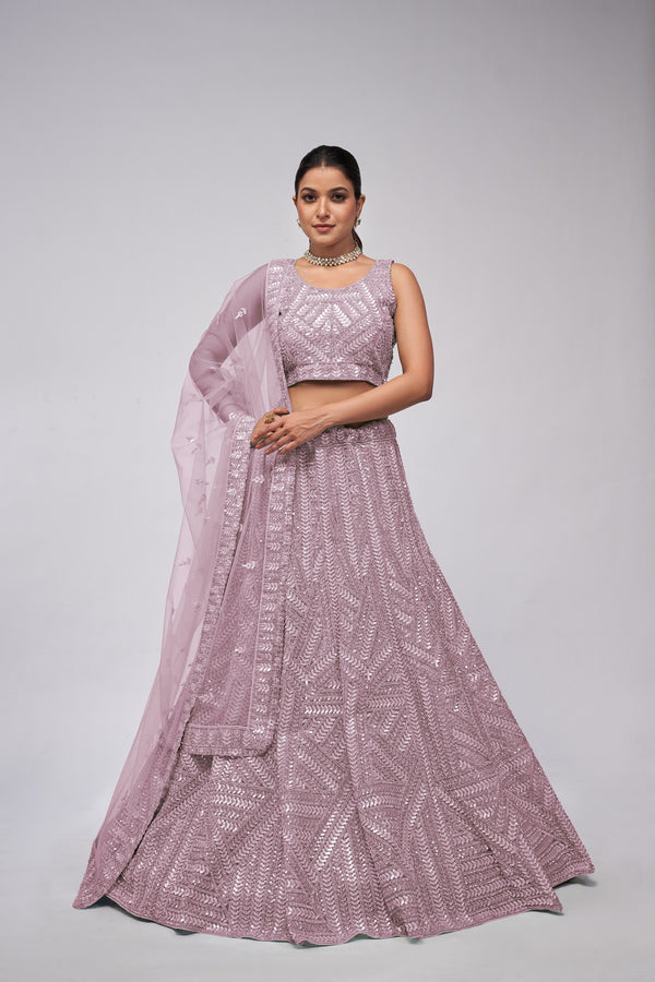 Premium Mauve Elegant Motif Sequins Work Lehenga for Sangeet Ceremony