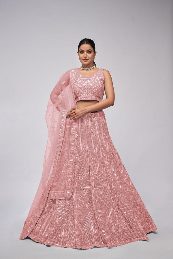 Premium Pink Elegant Motif Sequins Work Lehenga for Sangeet Ceremony