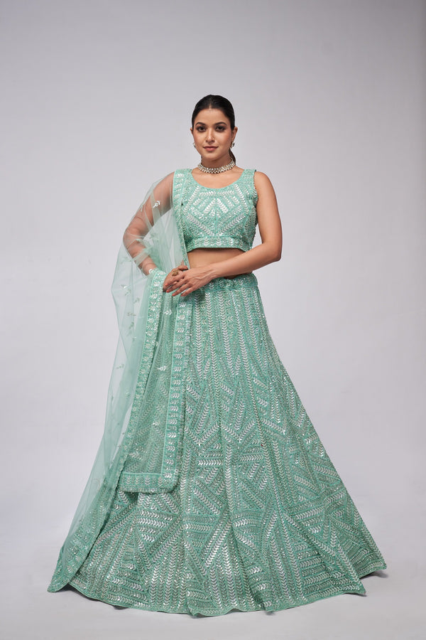 Premium Sky Elegant Motif Sequins Work Lehenga for Sangeet Ceremony