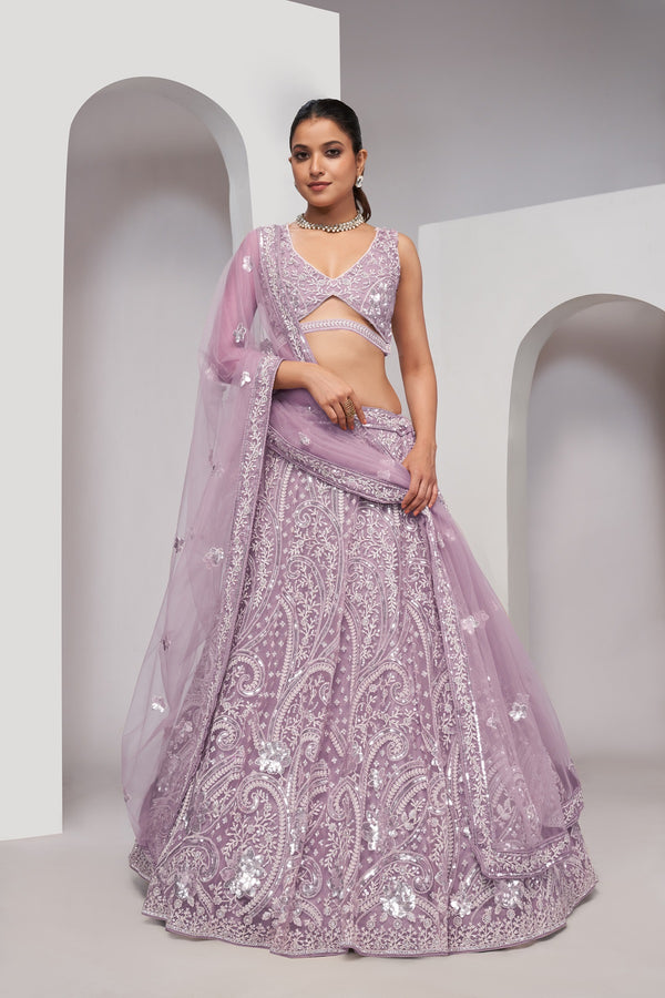 Imperial Paisley Pattern Designer Lehenga Set – Luxurious Bridal Sangeet Lehenga - Design No. KF-468-Mauve