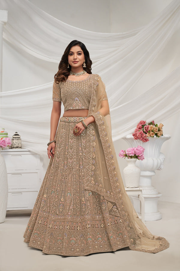 Golden Bridal Lehenga Choli with Intricate Paisley Pattern, Sequins & Zari Work