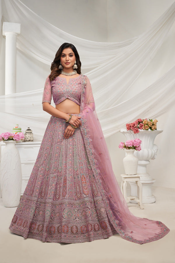 Mauve Semi-Stitched Lehenga Choli with Sequins & Zarkan Embroidery