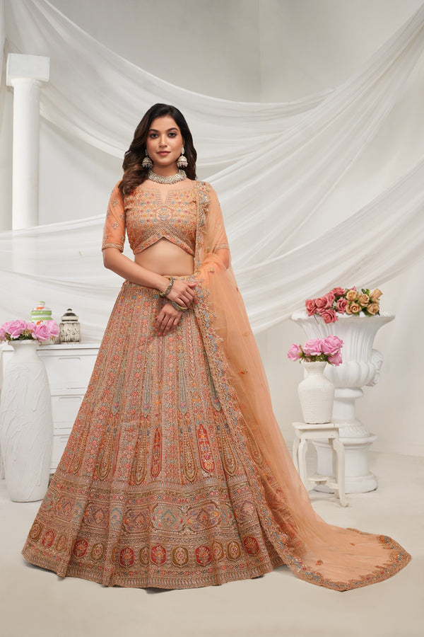 Mustard Semi-Stitched Lehenga Choli with Sequins & Zarkan Embroidery