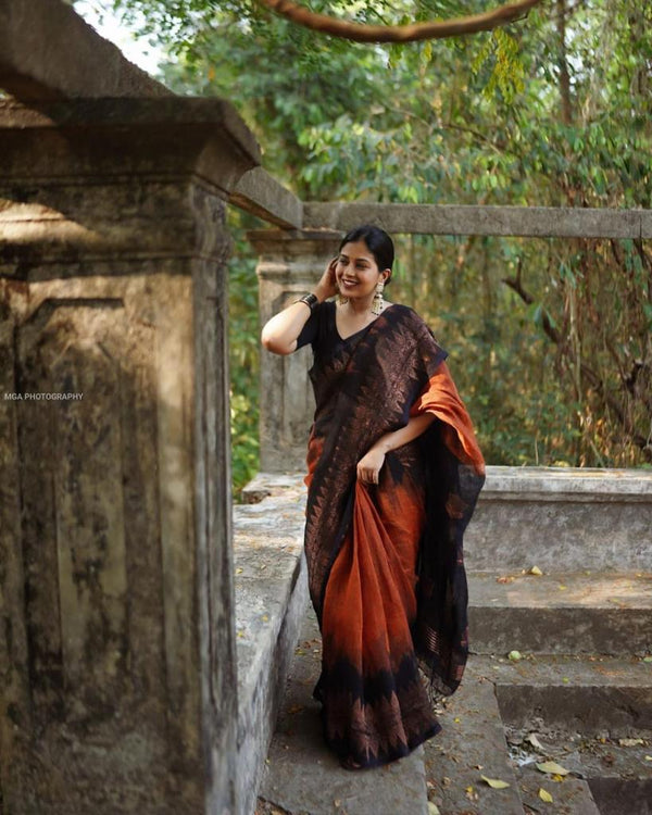 RedPinkViolet Banarasi Soft Silk Saree with Copper Zari Weaving - Exquisite Elegance for Special Occasions