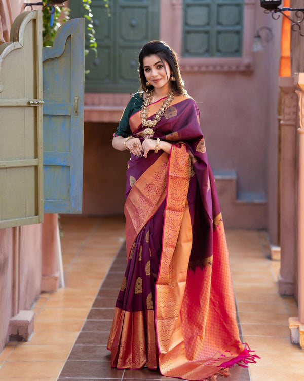 RedPinkViolet Store Banarasi Soft Silk Saree - Elegant Zari Work and Jacquard Weave