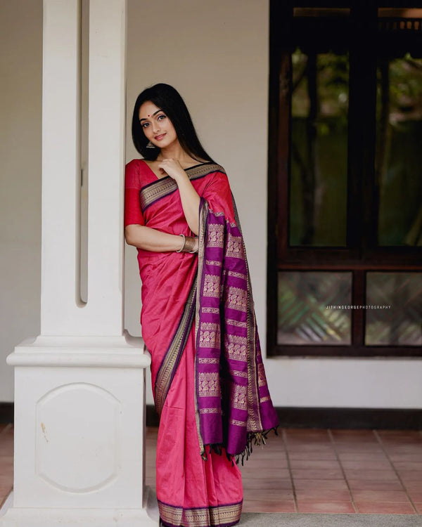 RedPinkViolet Store Banarasi Soft Silk Saree - Chic and Traditional Elegance-Pink