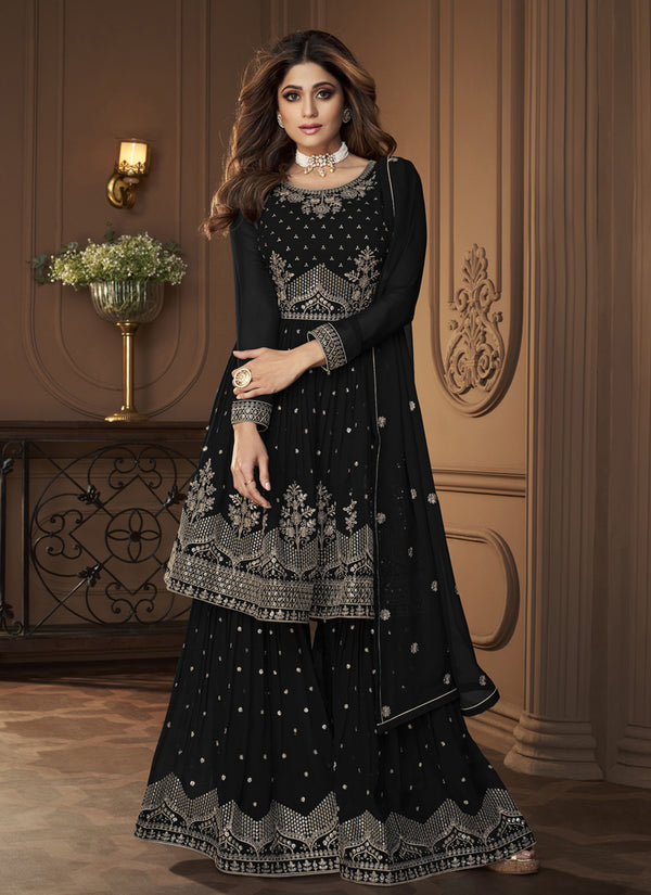 Stitched Shalwar Kameez Suits Pakistani Stitched Palazzo Dress For Women (Black)