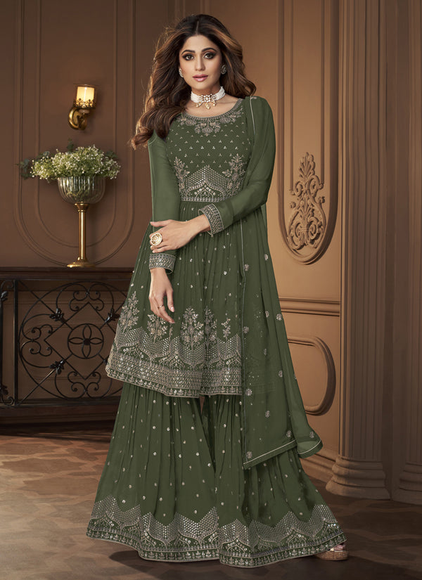 Stitched Shalwar Kameez Suits Pakistani Stitched Palazzo Dress For Women (Mehendi)