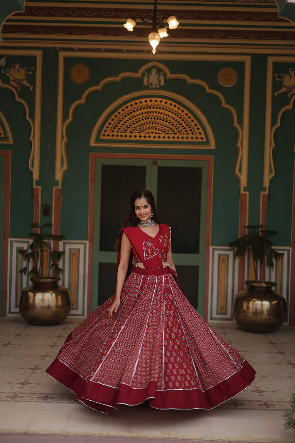 Premium Navratri Collection: Full-Stitched Rayon Lehenga Choli Set with Dupatta (DISHANI-MAROON)