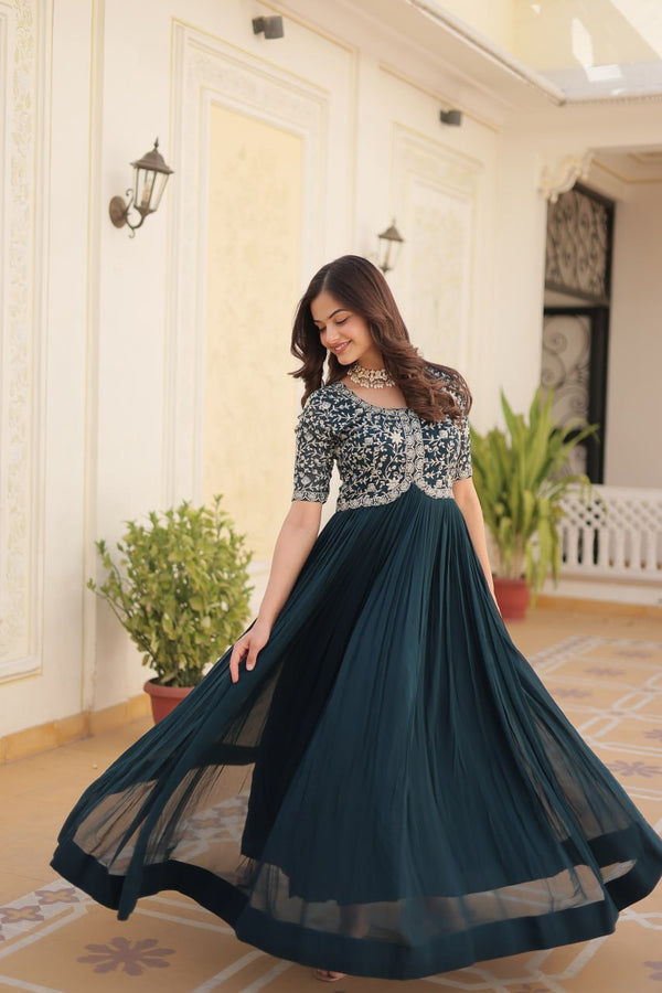 Luxury Designer Rama Gown with Zari-Thread & Sequins Embroidery – Ready-to-Wear Elegance