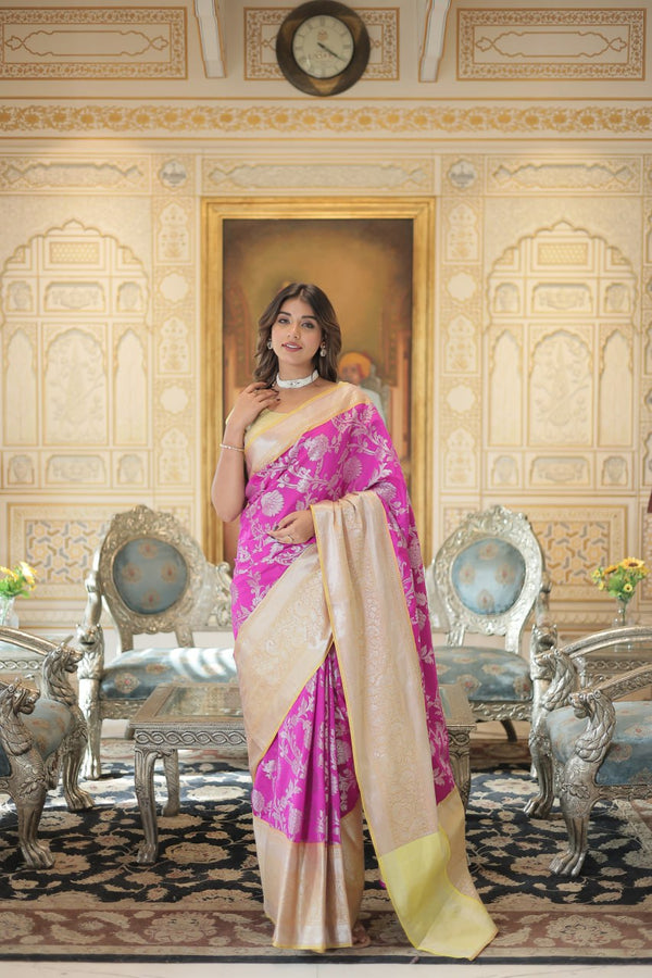 Elegant Pink Kanjivaram Silk Saree with Zari Weaving Work