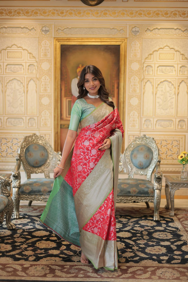 Elegant Red Kanjivaram Silk Saree with Zari Weaving Work