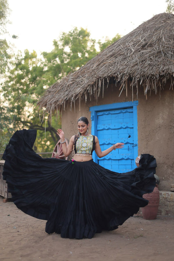 Adorable Designer Readymade Rayon Lehenga Choli Set with Embroidered Koti (KA-5034-2-Black)