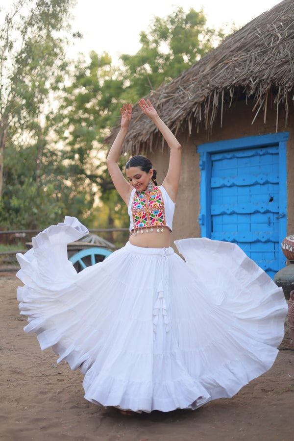 Adorable Designer Readymade Rayon Lehenga Choli Set with Embroidered Koti (KA-5034-2-White)